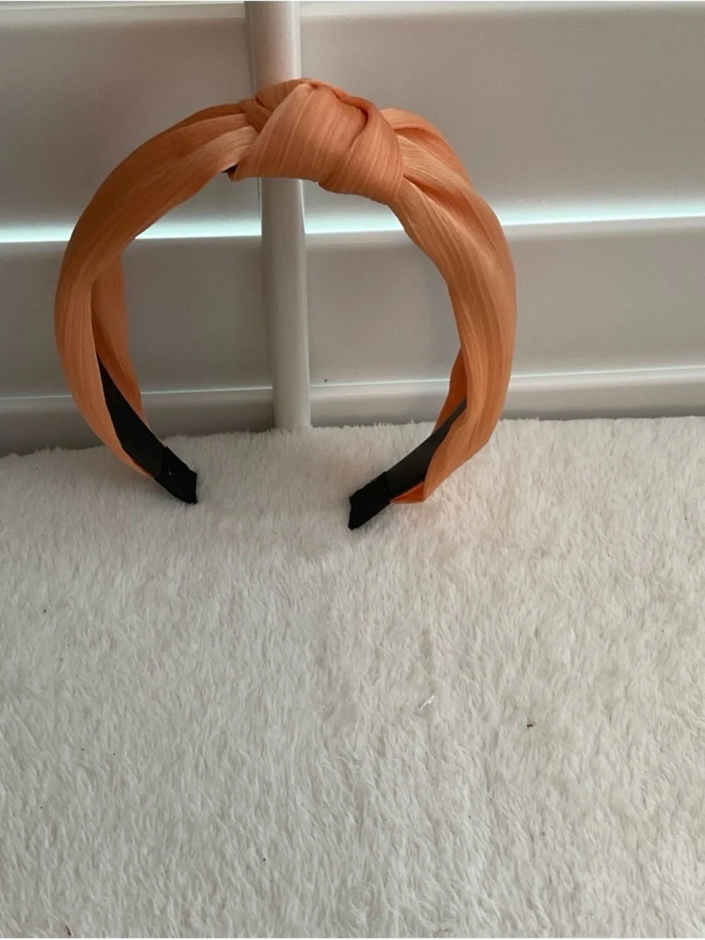 Knotted Satin Headband in Peach Orange